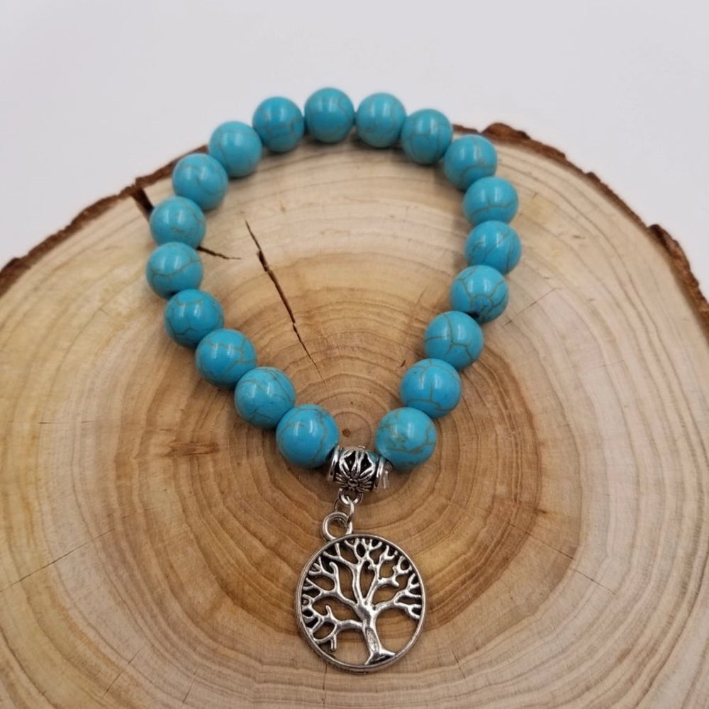 Tree of Life Faux Turquoise Beaded Bracelet